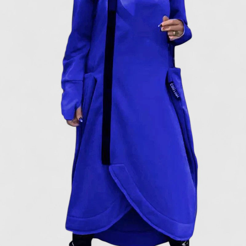 Zita | Hosszú kabát kapucnival cipzárral