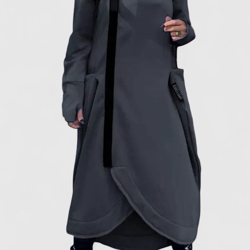 Zita | Hosszú kabát kapucnival cipzárral