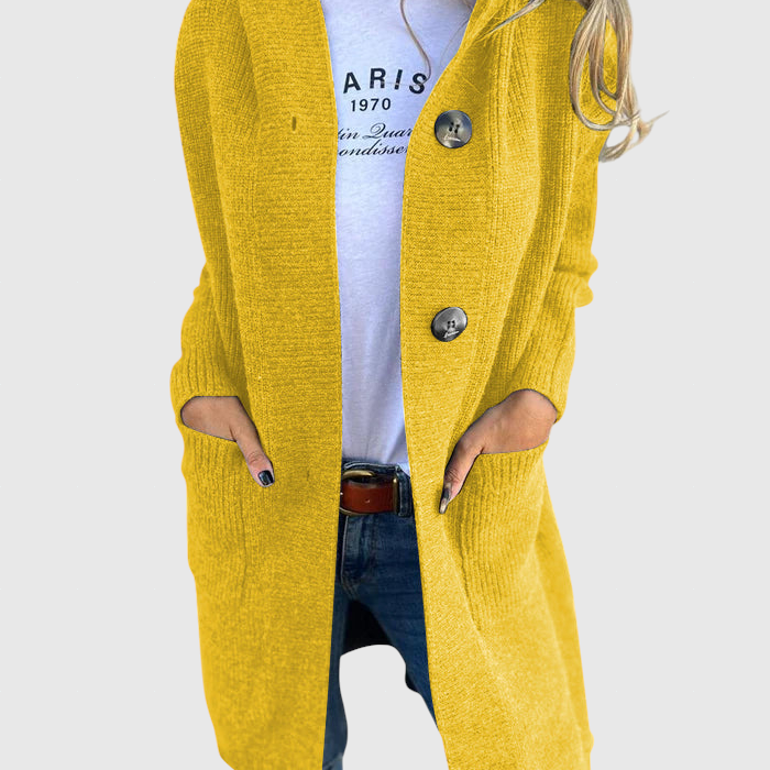 Gizel | Hosszú kötött kabát kapucnival