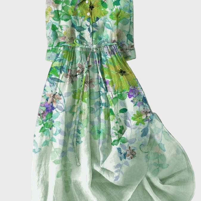 Ilona | Hosszú zöld virágos ruha