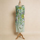 Ilona | Hosszú zöld virágos ruha